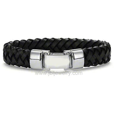 Men_s bracelet_ stainless steel clasp_ genuine leather
